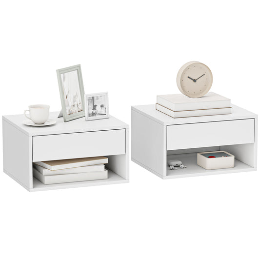 Floating Nightstands Set of 2, Bedside Table w/ Drawer and Open Shelf
