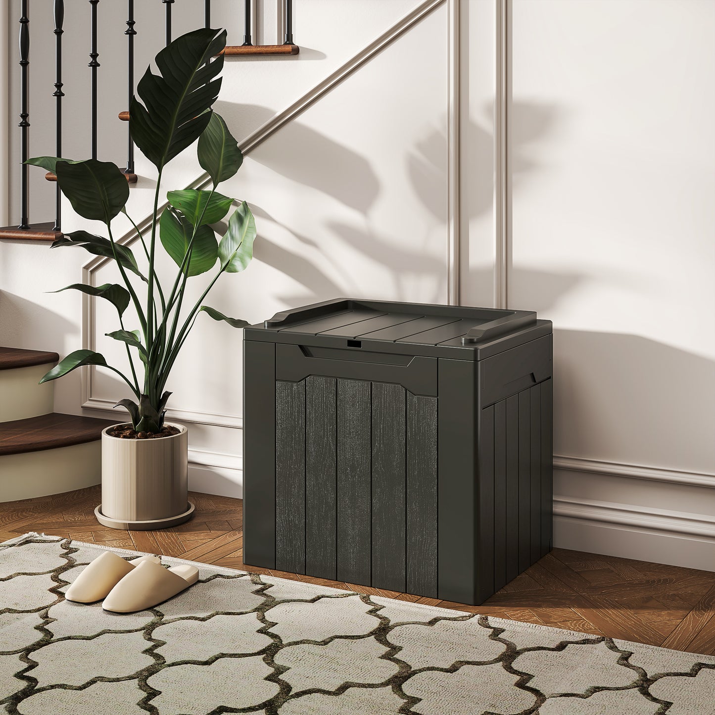 107 L Plastic Storage Chest with Lock Hole and Handles Charcoal Grey