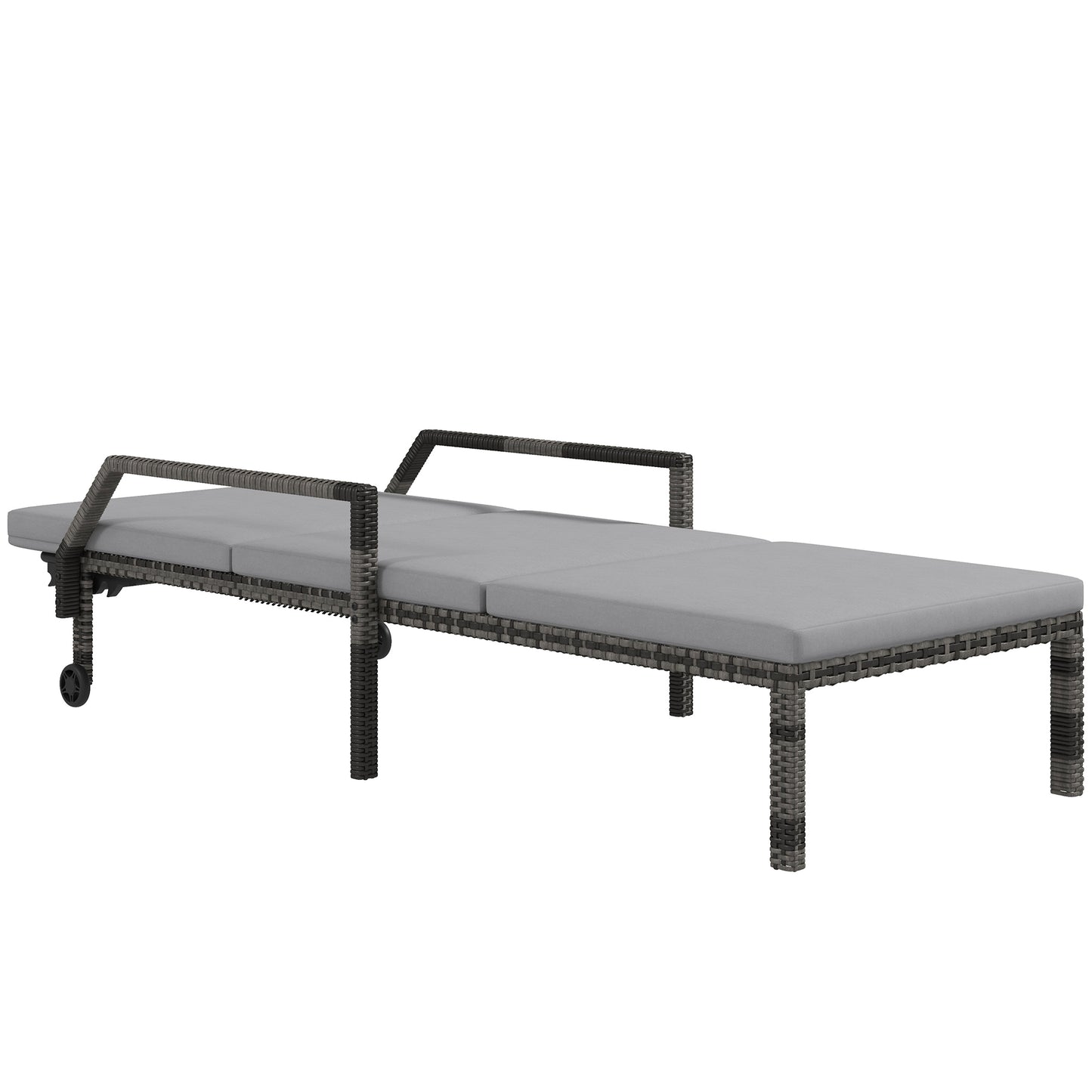 Outdoor Sun Lounger, Rattan Wicker Chaise Reclining with 5-Level Adjustable Backrest and 2 Wheels