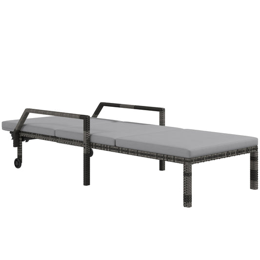 Outdoor Sun Lounger, Rattan Wicker Chaise Reclining with 5-Level Adjustable Backrest and 2 Wheels