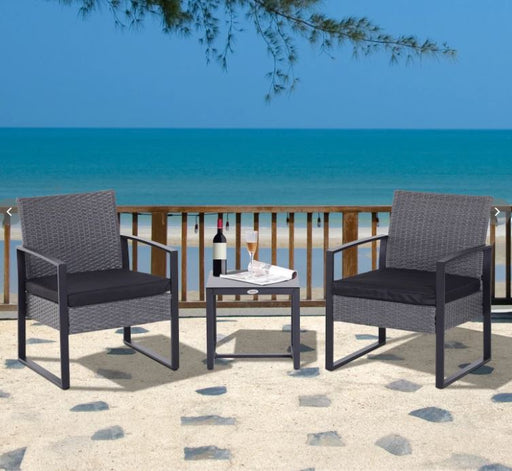 Rattan Bistro Set - The garden bistro sets includes a table and two matching chairs Grey