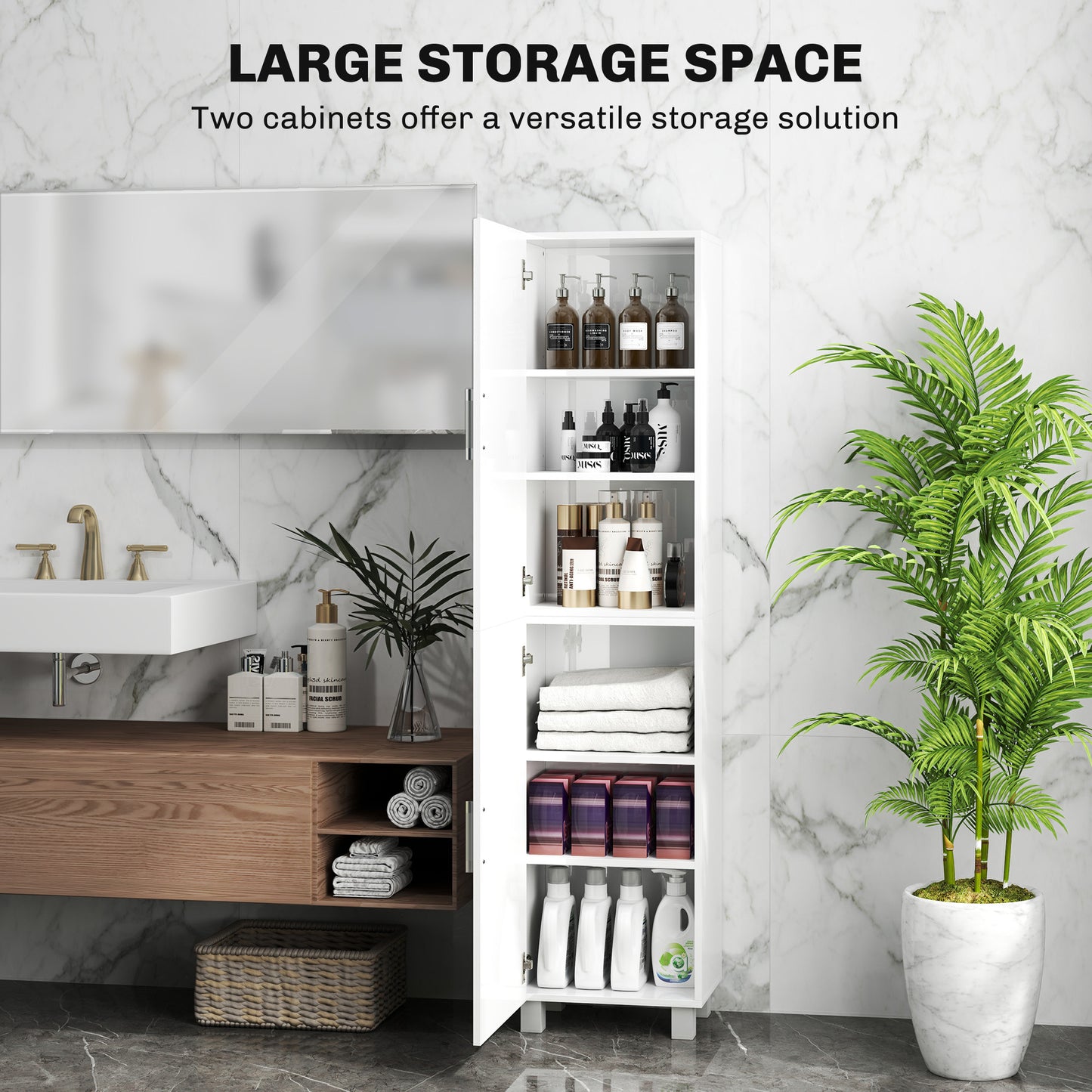Tall Storage Cabinet with Adjustable Shelves and Double Doors