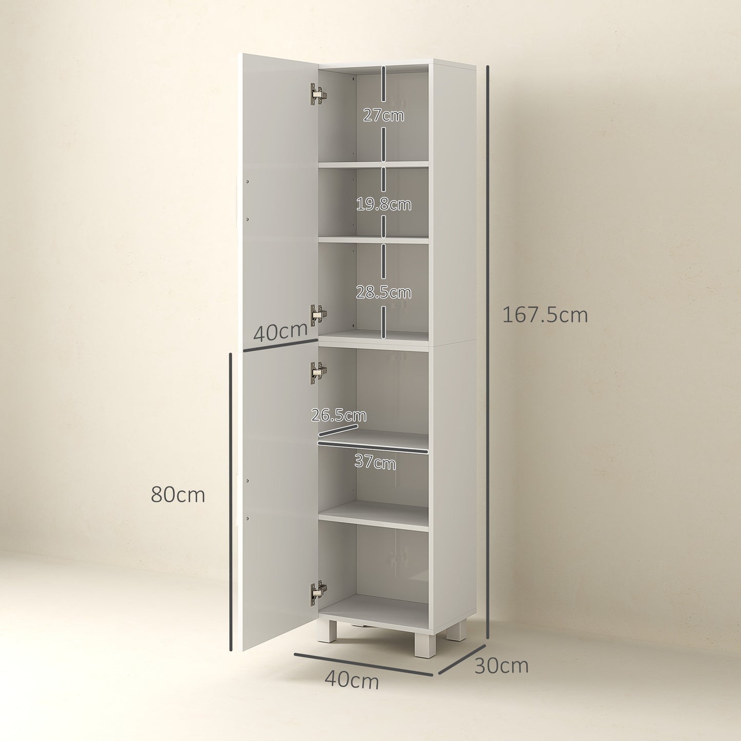 Tall Storage Cabinet with Adjustable Shelves and Double Doors