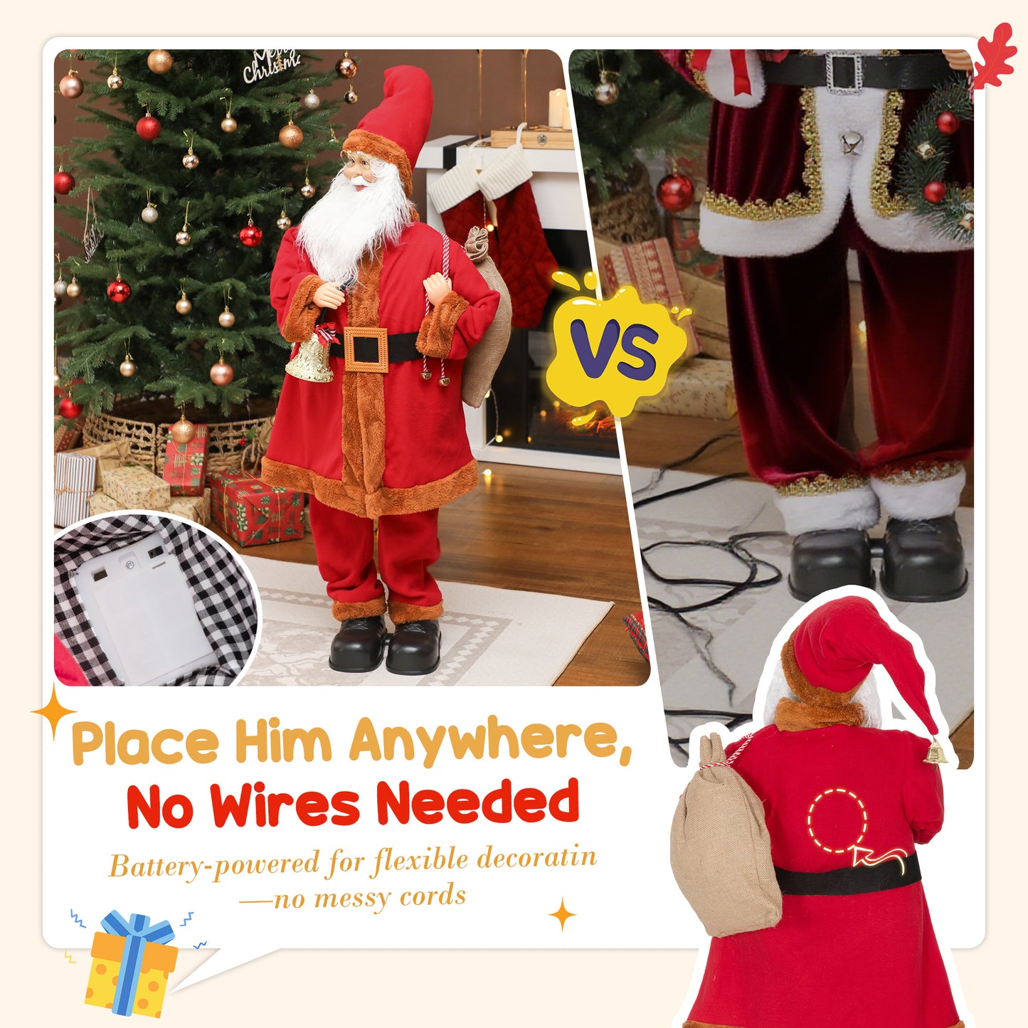 Musical Animated Santa Claus with Music, Dancing, Bell and Sack