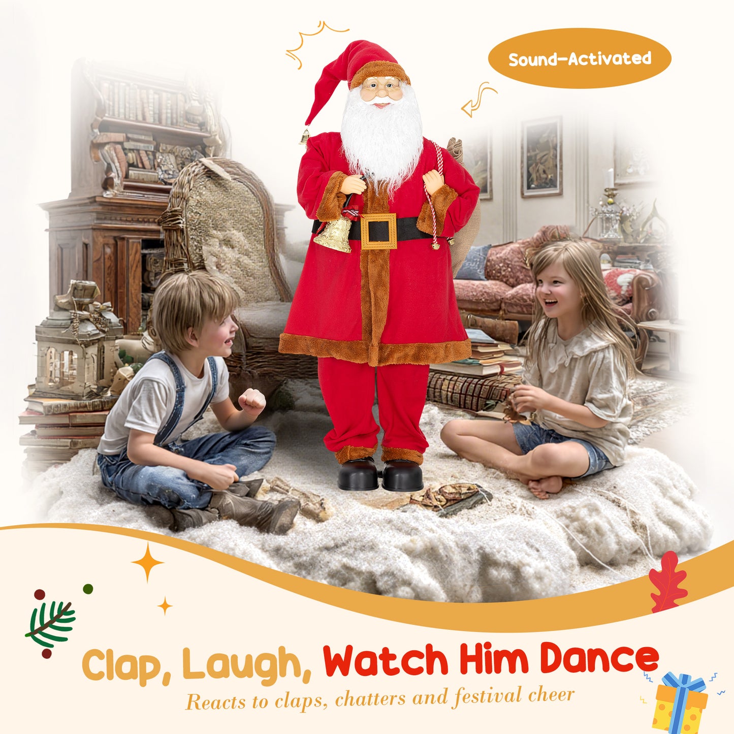 Musical Animated Santa Claus with Music, Dancing, Bell and Sack