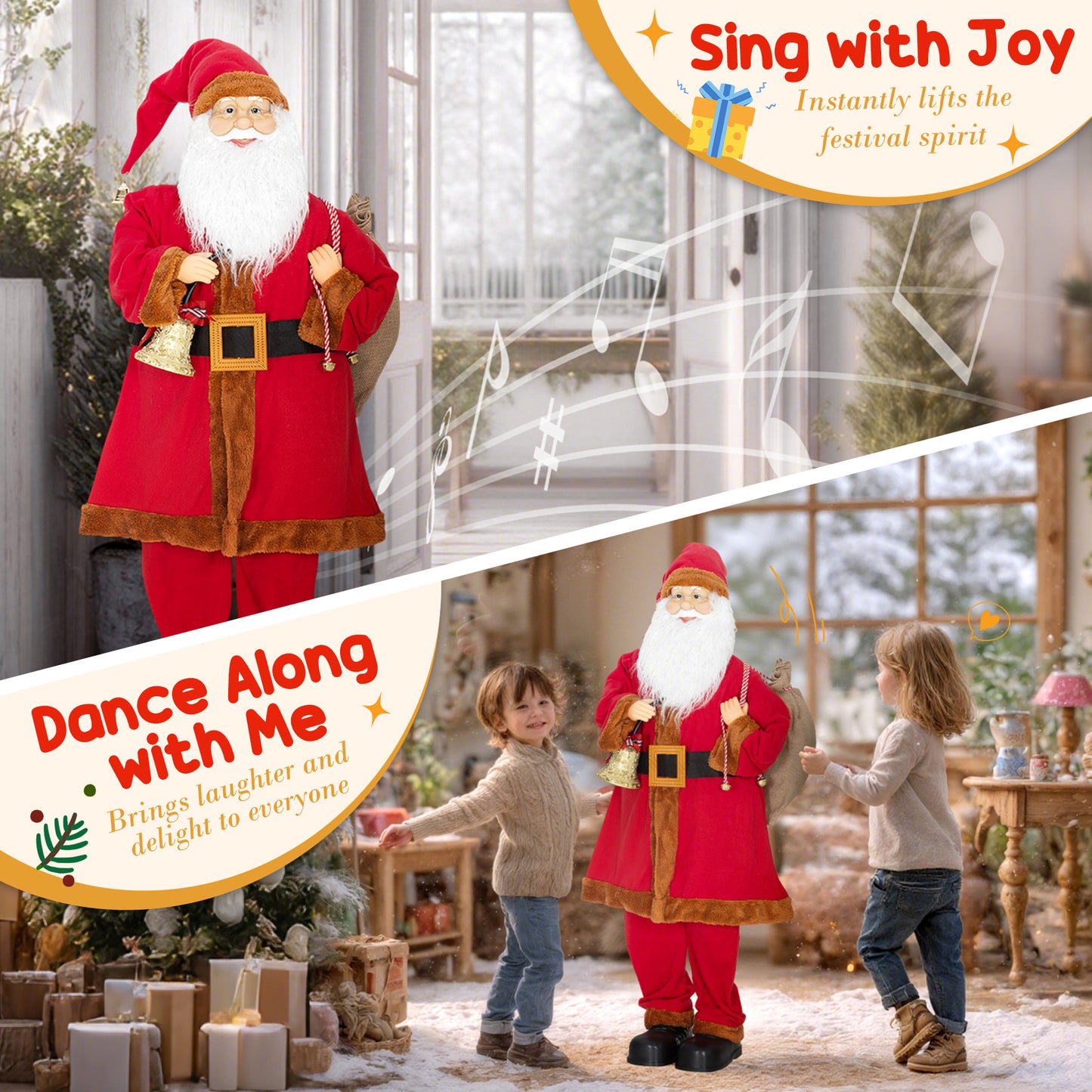 Musical Animated Santa Claus with Music, Dancing, Bell and Sack