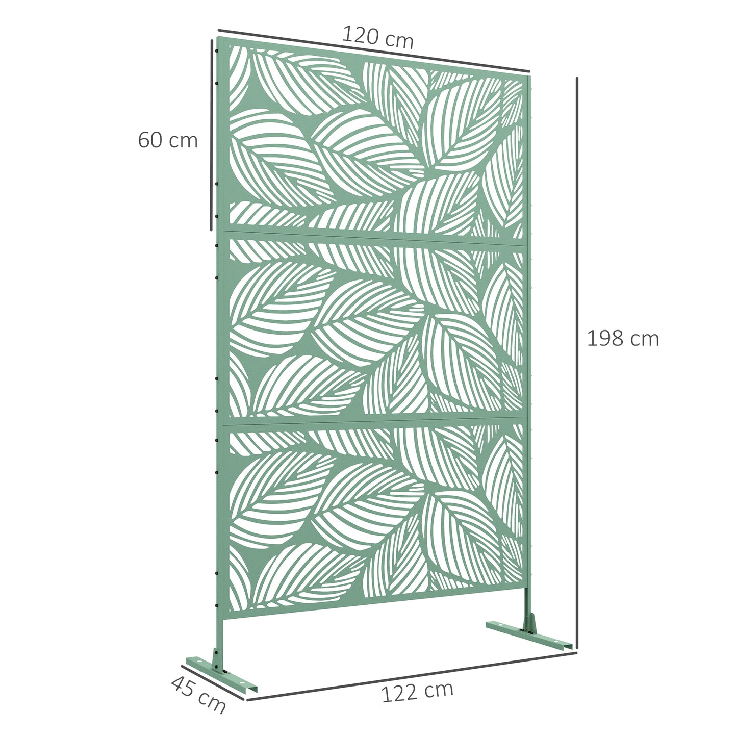 6.5FT Metal Outdoor Privacy Screen Panel w/ Stand, Leaf Style - Green