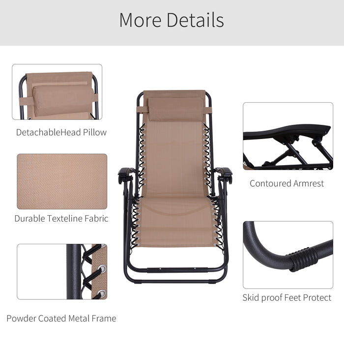 Zero Gravity Chair Metal Frame Armchair Outdoor Folding & Reclining Sun Lounger with Head Pillow for Patio Decking Gardens Camping, Beige