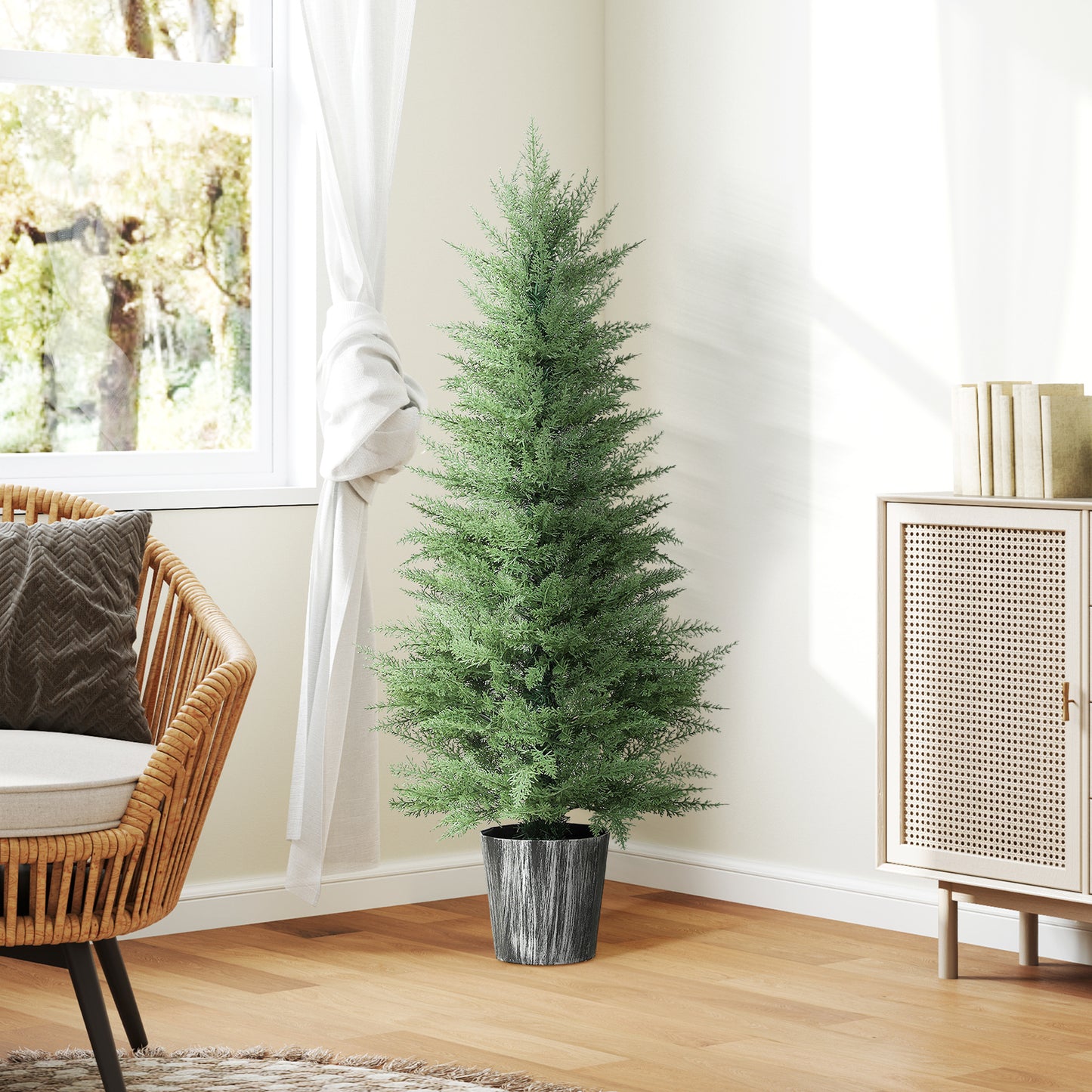 Set of 2 Artificial Cypress Trees with PE Leaves for Indoor Outdoor
