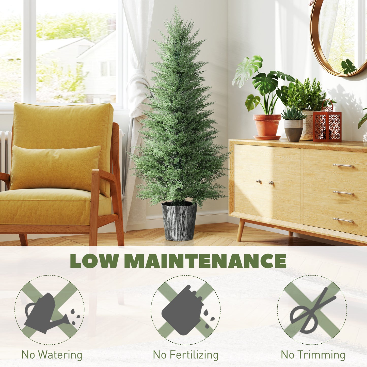 Set of 2 Artificial Cypress Trees with PE Leaves for Indoor Outdoor