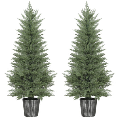 Set of 2 Artificial Cypress Trees with PE Leaves for Indoor Outdoor