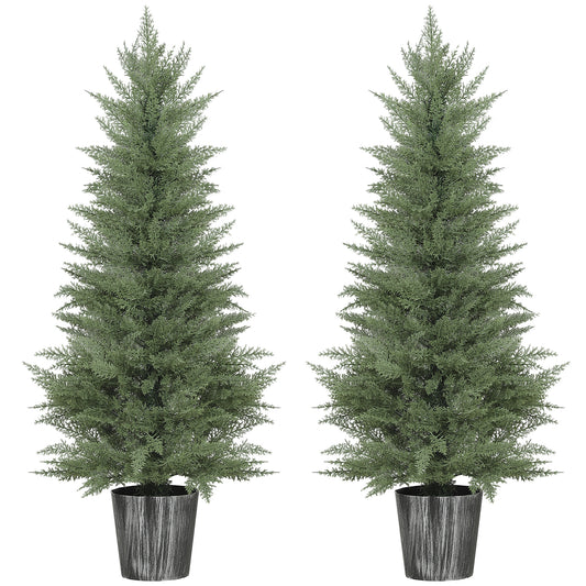 Set of 2 Artificial Cypress Trees with PE Leaves for Indoor Outdoor