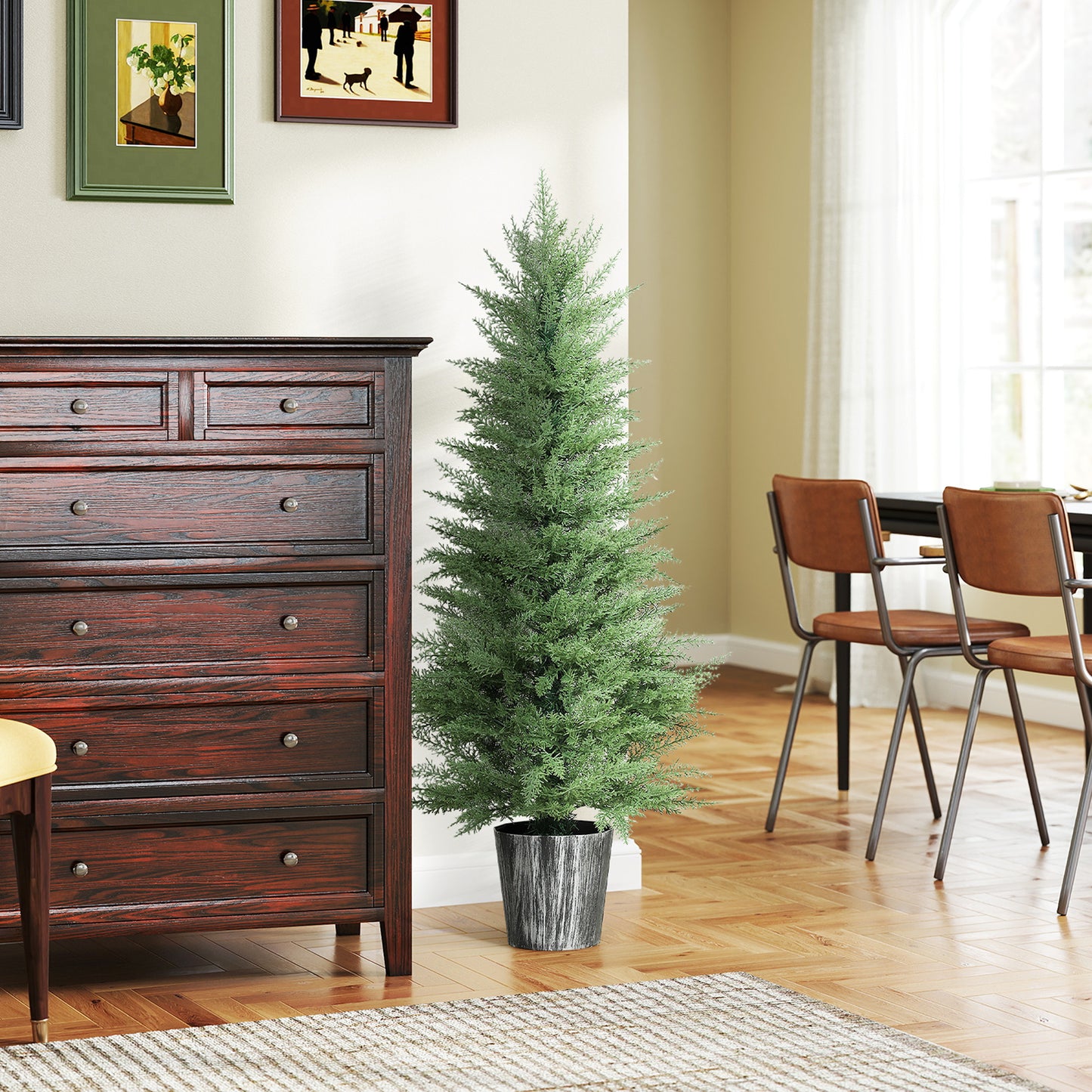 Set of 2 Artificial Cypress Trees with PE Leaves for Indoor Outdoor