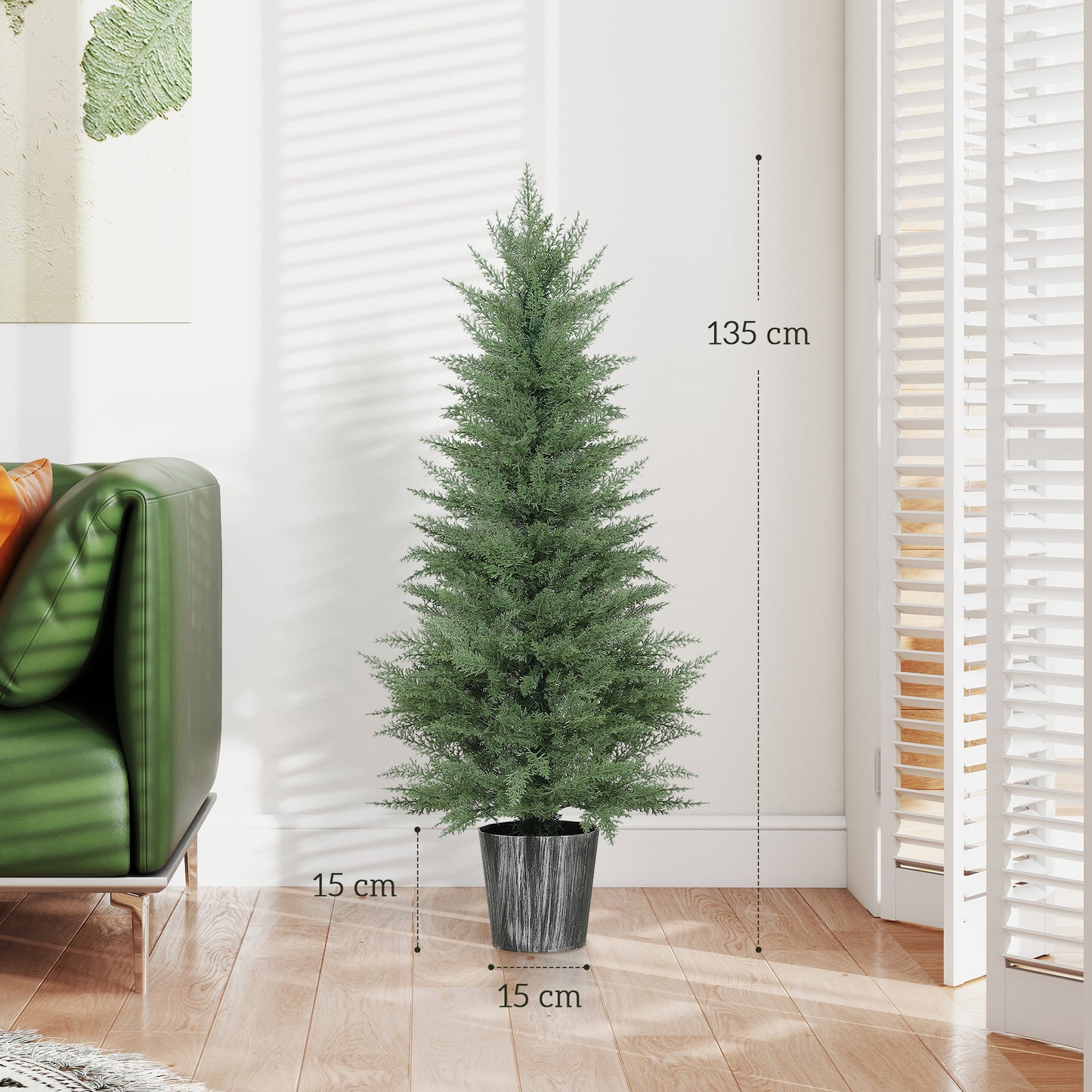 Set of 2 Artificial Cypress Trees with PE Leaves for Indoor Outdoor