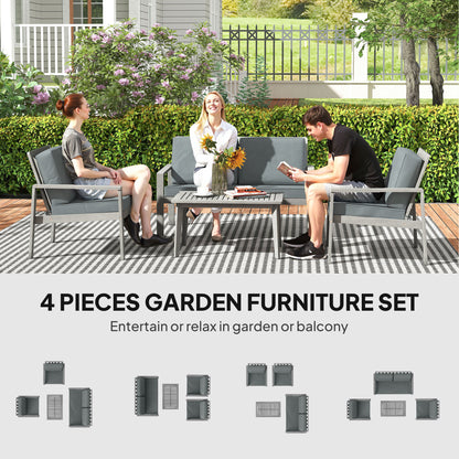 4 Pieces Wooden Garden Furniture Set with Cushions, Light Grey