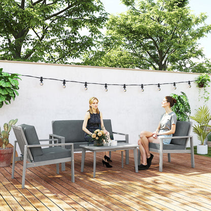4 Pieces Wooden Garden Furniture Set with Cushions, Light Grey