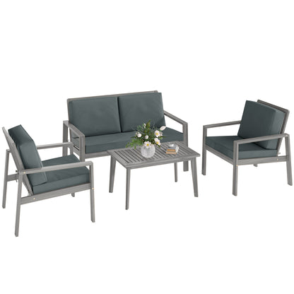 4 Pieces Wooden Garden Furniture Set with Cushions, Light Grey
