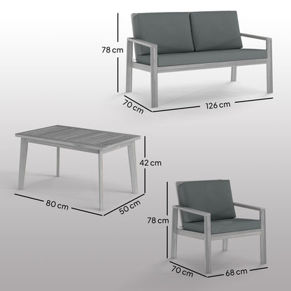4 Pieces Wooden Garden Furniture Set with Cushions, Light Grey