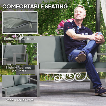 4 Pieces Wooden Garden Furniture Set with Cushions, Light Grey