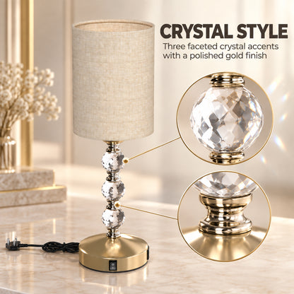 Crystal-Effect Bedside Lamp with USB-A and USB-C (Bulb Not Included) - Gold & Beige