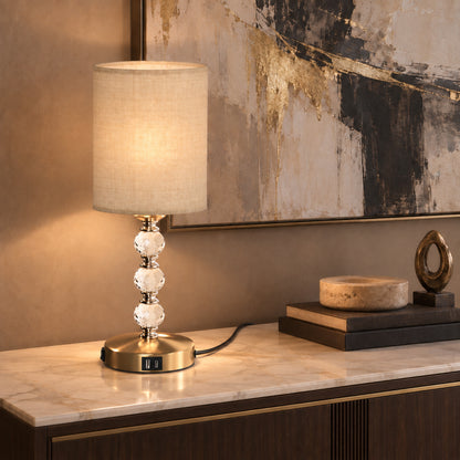 Crystal-Effect Bedside Lamp with USB-A and USB-C (Bulb Not Included) - Gold & Beige