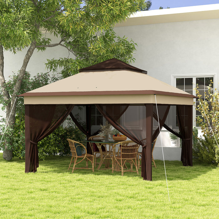 3 x 3(m) Pop Up Gazebo, Height Adjustable Instant Event Shelter with Netting and Carrying Bag, Beige