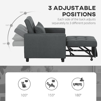 Convertible Single Chair Bed with Upholstered Fabric, Dark Grey