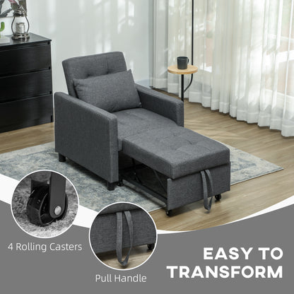 Convertible Single Chair Bed with Upholstered Fabric, Dark Grey