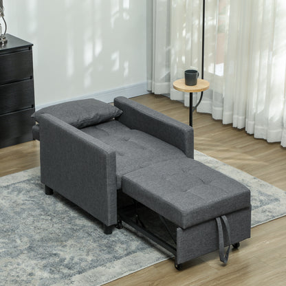 Convertible Single Chair Bed with Upholstered Fabric, Dark Grey
