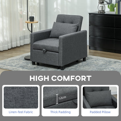 Convertible Single Chair Bed with Upholstered Fabric, Dark Grey