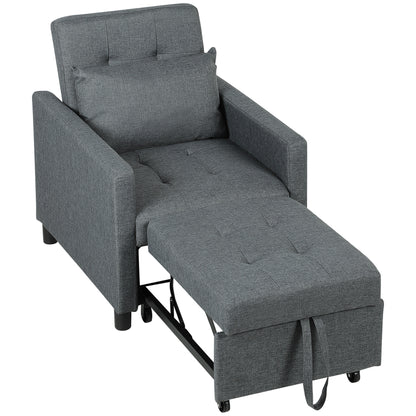 Convertible Single Chair Bed with Upholstered Fabric, Dark Grey