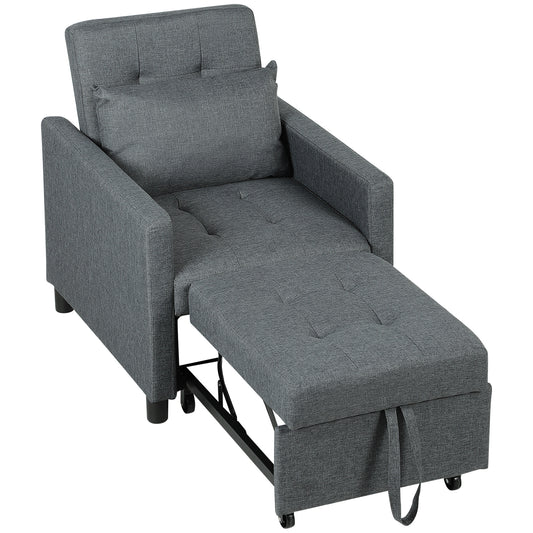 Convertible Single Chair Bed with Upholstered Fabric, Dark Grey