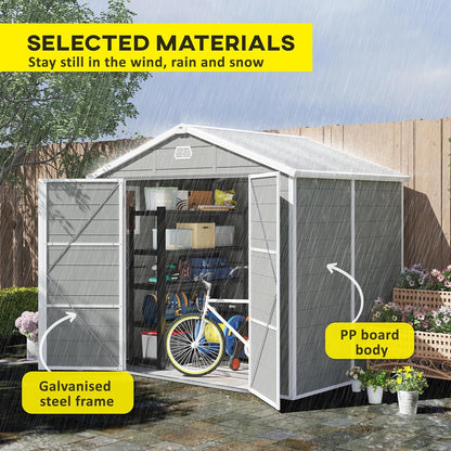 8 x 6ft Garden Shed Storage w/ Foundation Kit, Vents, Light Grey