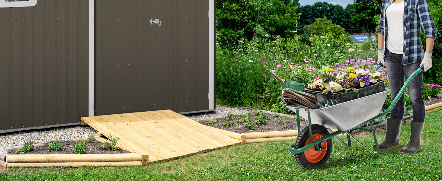 8 x 6 ft Galvanised Garden Shed, Outdoor Metal Storage Shed with Double Doors Window Air Vents