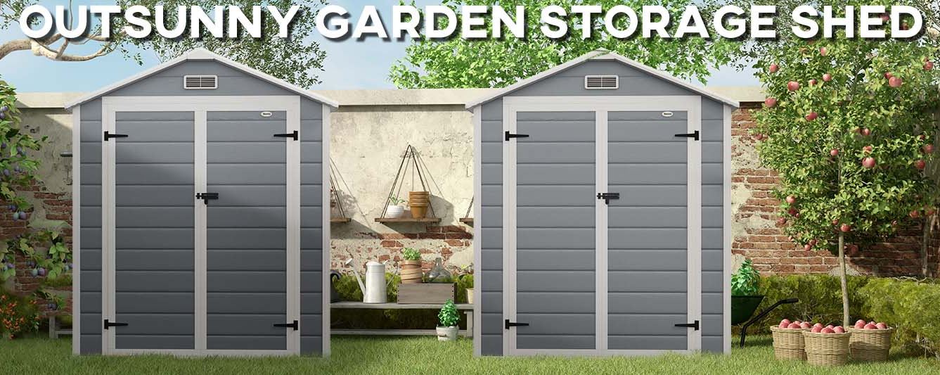 6'x4.5' Garden Storage Shed, Lockable Garden Shed with Double Doors, Window, Vent and Plastic Roof, Grey