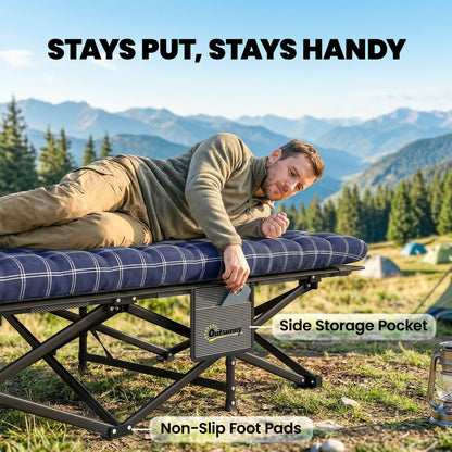 Camping Cot Heavy Duty Folding Bed with Soft Pad Blue