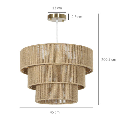 Boho Hemp Rope Pendant Light, Ceiling Light for Bedroom, Light Brown