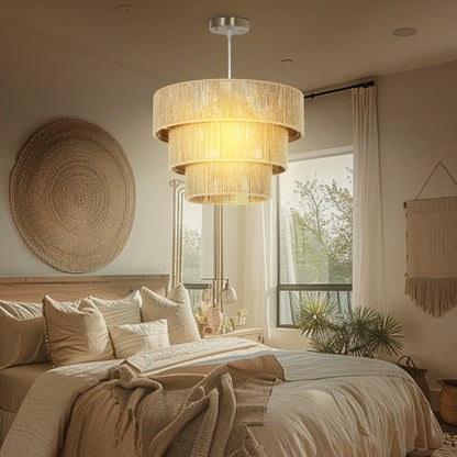 Boho Hemp Rope Pendant Light, Ceiling Light for Bedroom, Light Brown