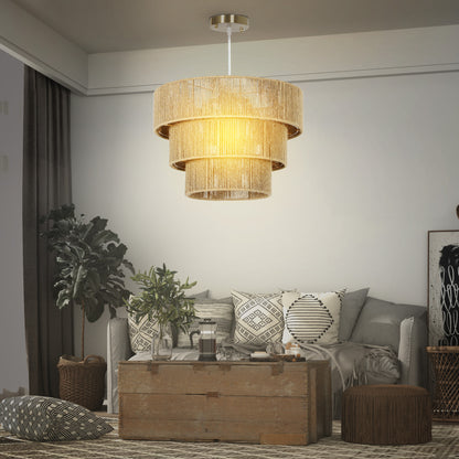 Boho Hemp Rope Pendant Light, Ceiling Light for Bedroom, Light Brown