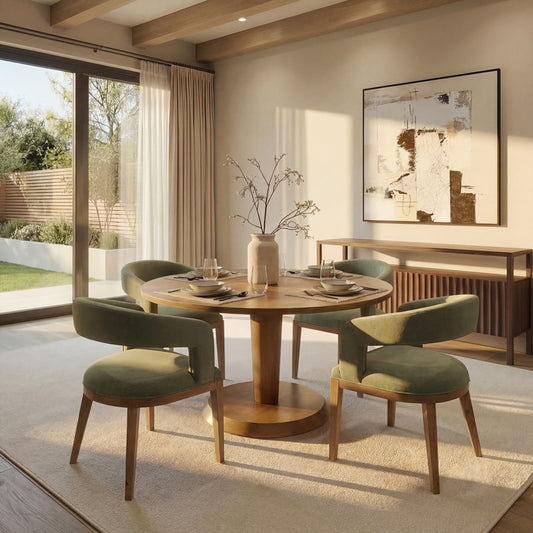 Sia 4-6 Seat Chestnut Dining Table and 4 Madison Sage Green Chairs