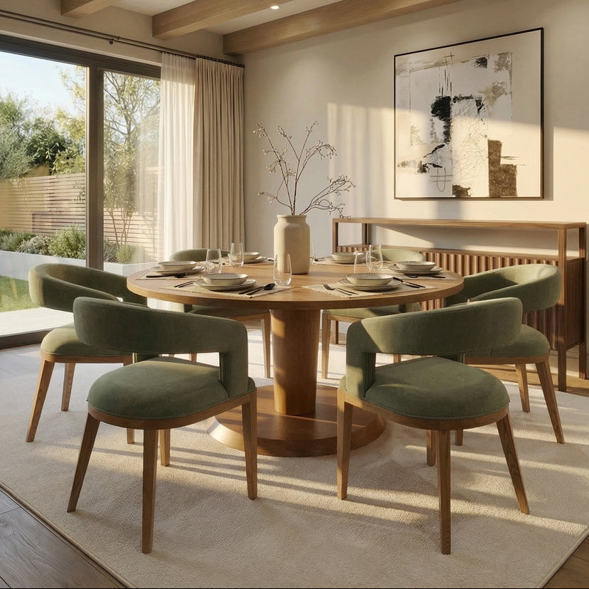 Sia 6-8 Seat Chestnut Dining Table and 6 Madison Sage Green Chairs