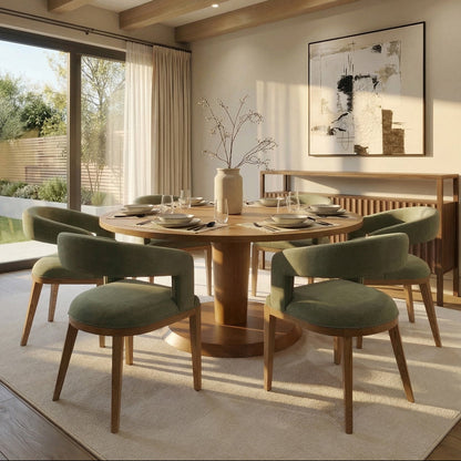 Sia 6-8 Seat Chestnut Dining Table and 6 Madison Sage Green Chairs