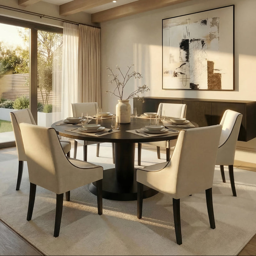 Sia 6-8 Seat Black Dining Table and 6 Chatsworth Dining Chairs