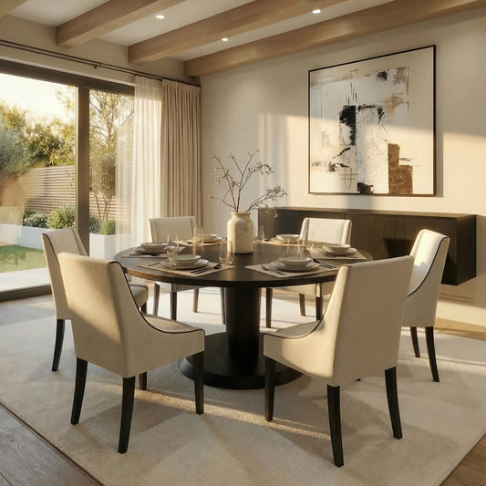Sia 6-8 Seat Black Dining Table and 6 Chatsworth Dining Chairs