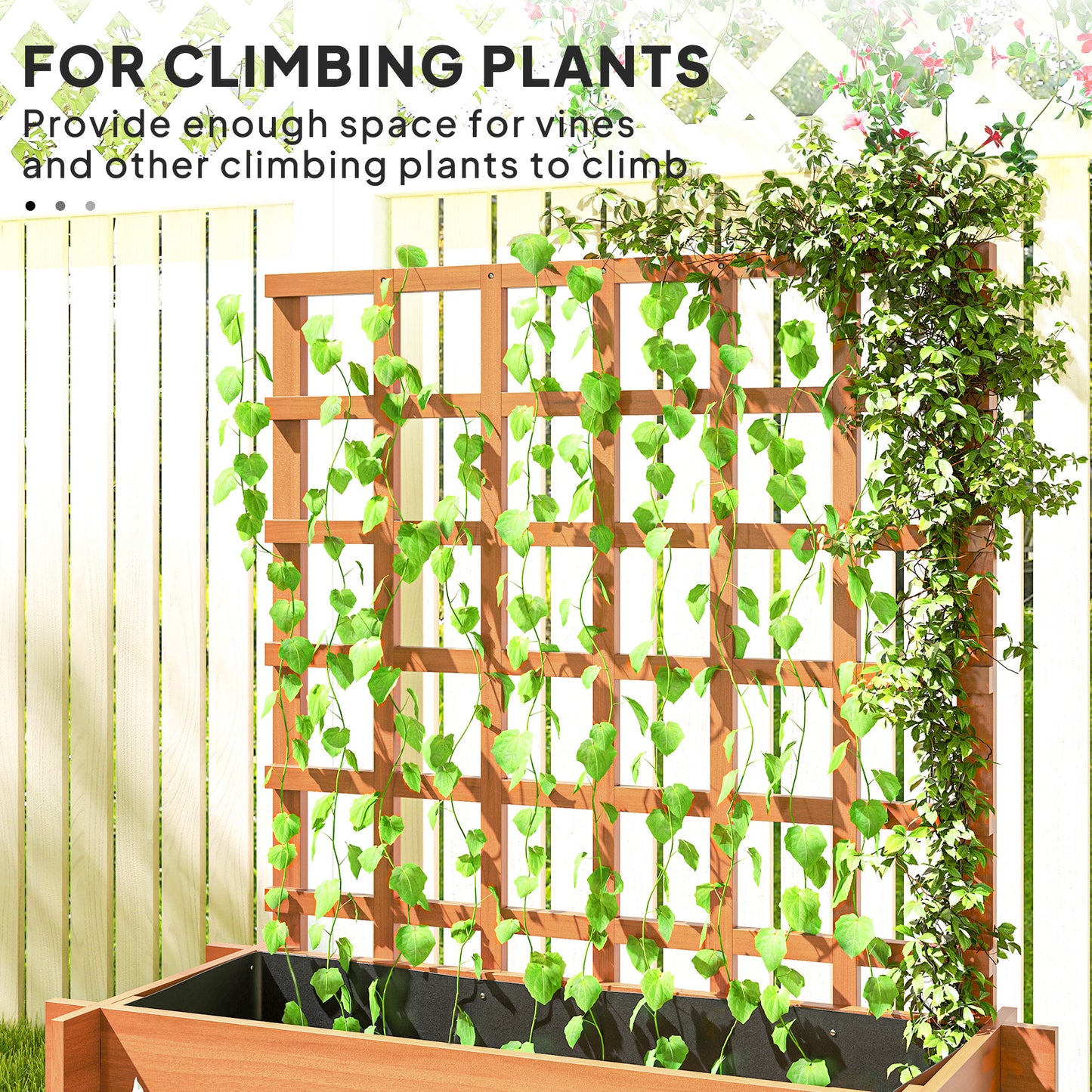 3 Tier Wooden Garden Planters with Trellis for Vine Climbing Plants