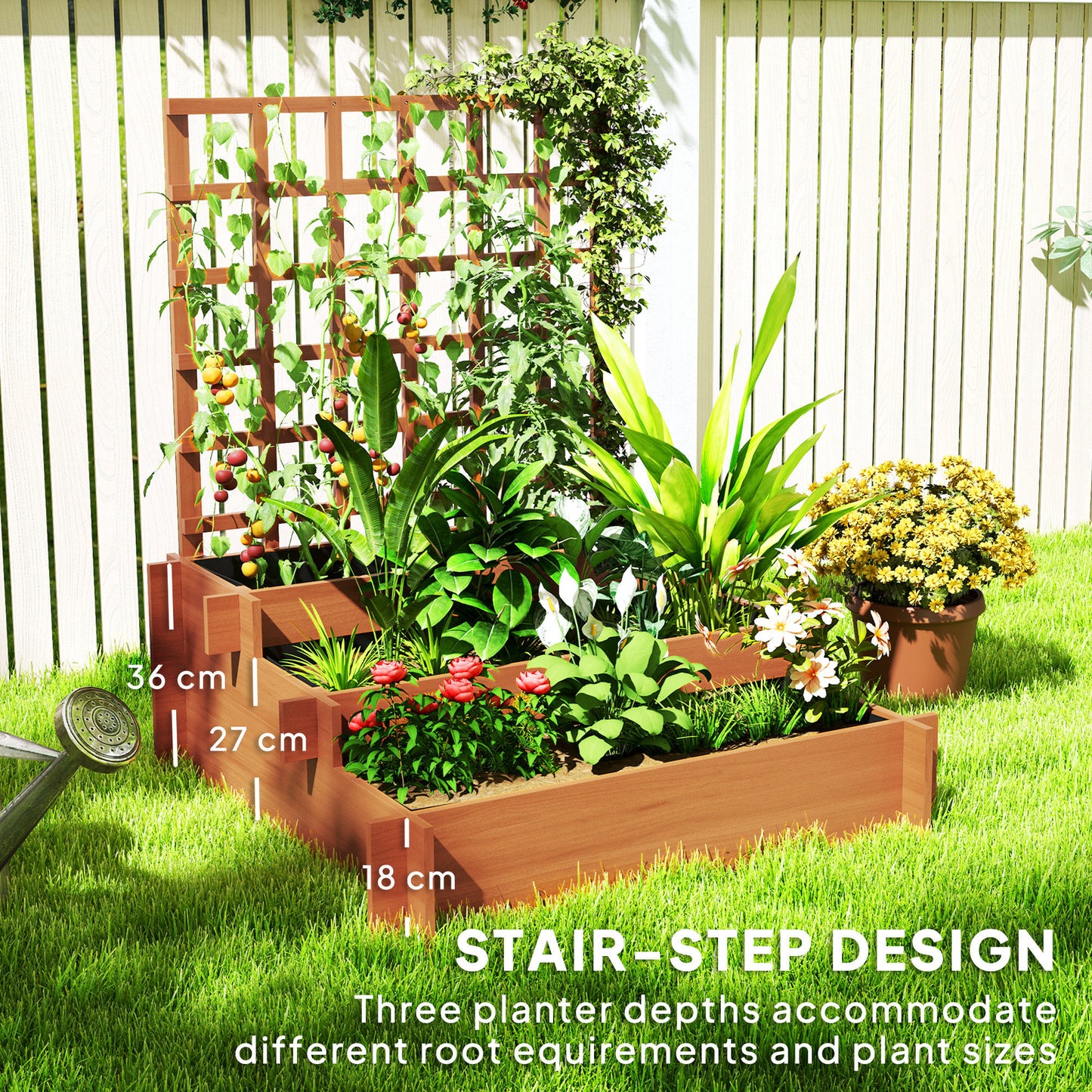 3 Tier Wooden Garden Planters with Trellis for Vine Climbing Plants