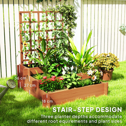 3 Tier Wooden Garden Planters with Trellis for Vine Climbing Plants