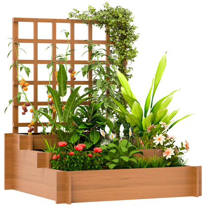 3 Tier Wooden Garden Planters with Trellis for Vine Climbing Plants