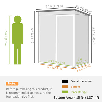 5 x 3.5ft Metal Garden Shed with Effortless Assembly, Light Grey