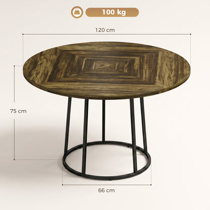 Round Dining Table for 4-6 Space Saving 120 cm Rustic Brown